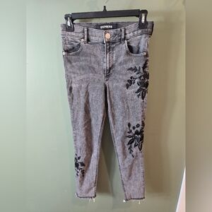 Express ankle legging high rise grey floral 2 Petite Sz